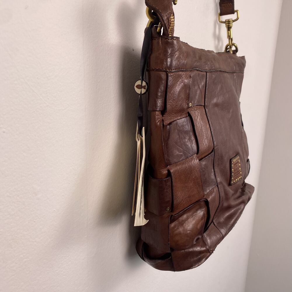 NWT CAMPOMAGGI Edera Shoulder Bag in Brown Woven Leather - Picture 4 of 10